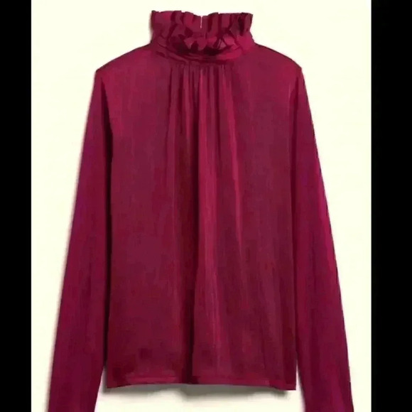 Banana Republic Mixed Media Ruffle Mock-Neck Top - Picture 4 of 9